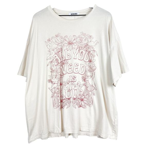 Daydreamer All You Need Is Love Slouchy Oversized Tee Shirt Cream - OS One Size - Picture 1 of 8